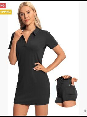 V-Neck Short Sleeve Golf Dress with Detachable Shorts and Pockets